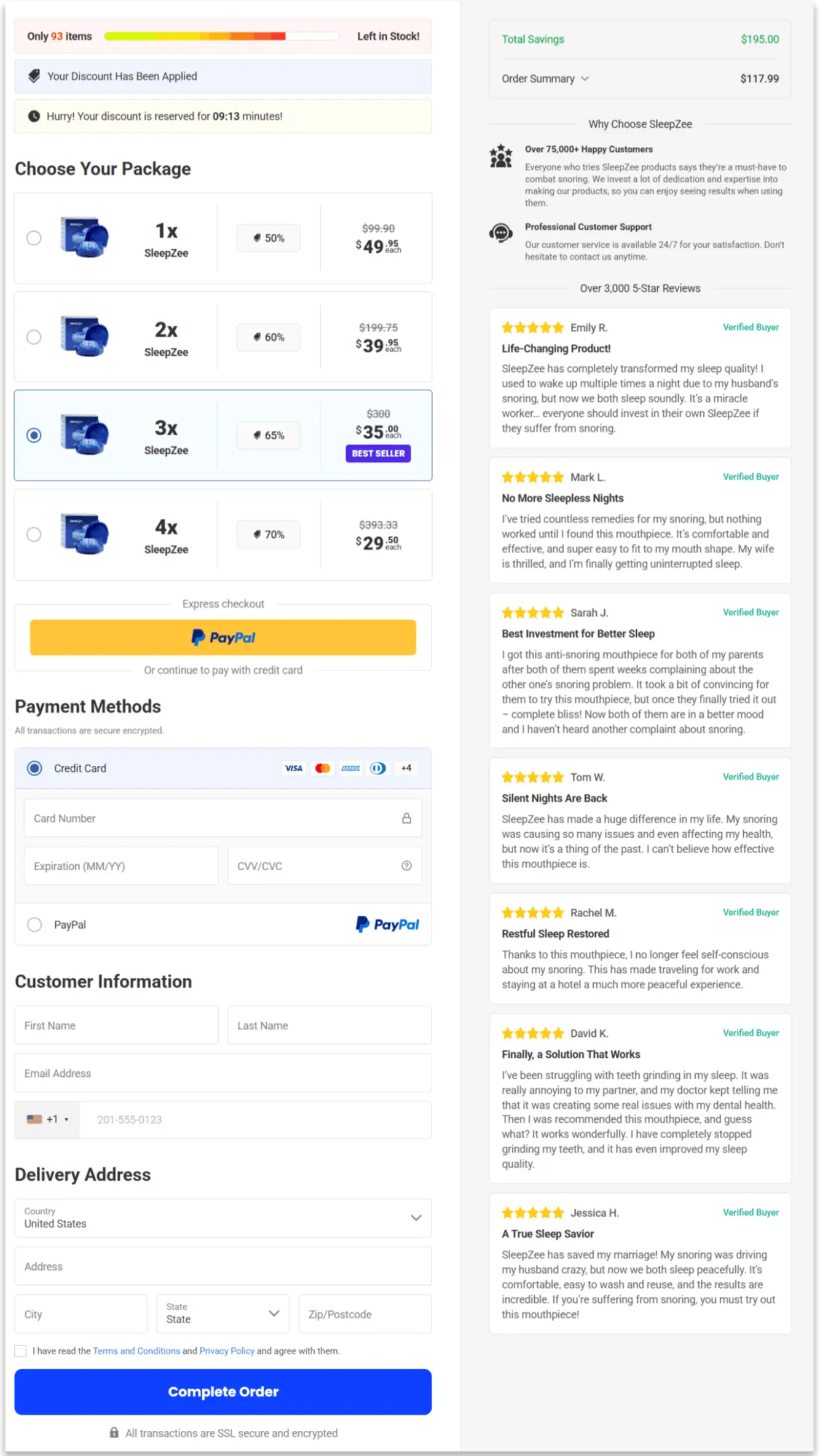 SleepZee Mouthpiece  secure checkout page